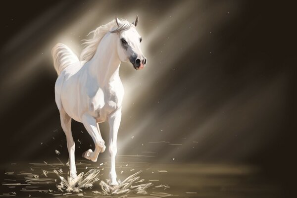 حيوان حصان أبيض يركض