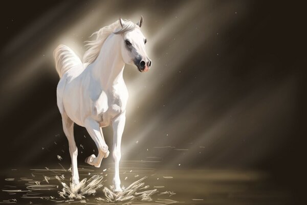 White horse animal running