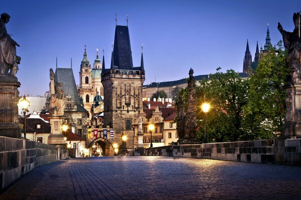 Gothic architecture in the light of lanterns