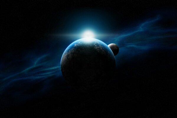 Eclipse en las pinturas azules del espacio