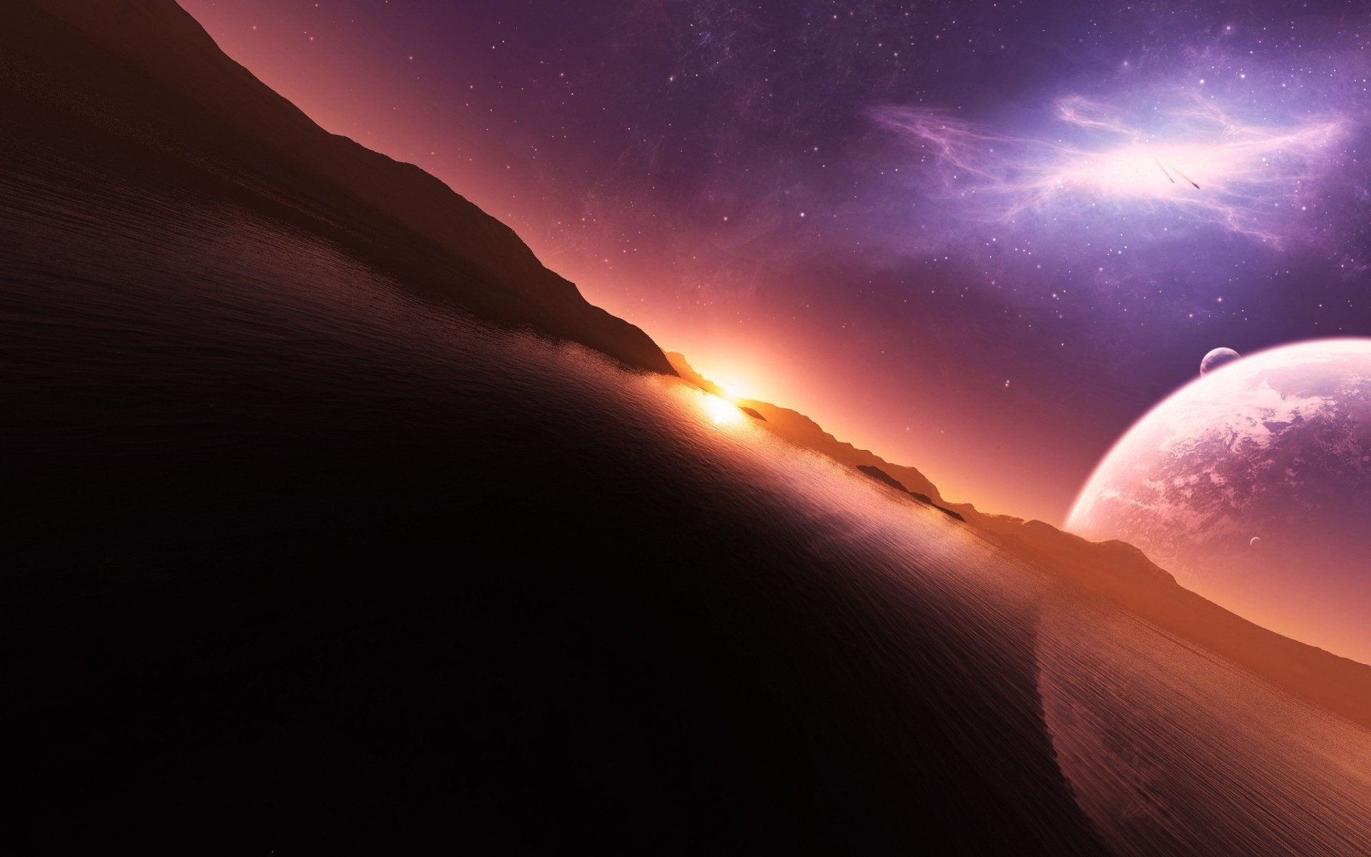 landschaft mond sonnenuntergang astronomie sonne dämmerung himmel planeten abend sonnenfinsternis dämmerung galaxie exploration raum landschaft licht natur atmosphäre meer sterne