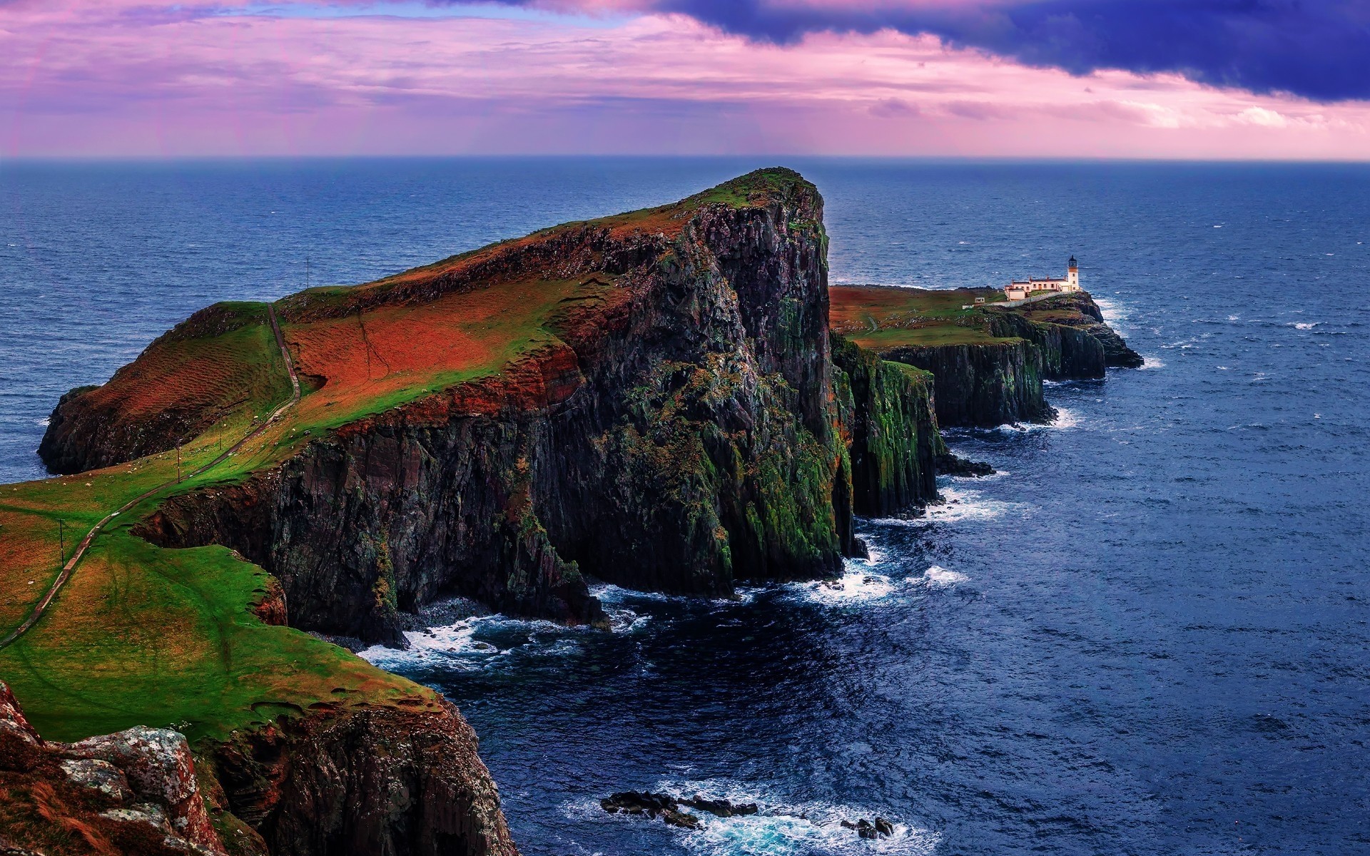 united kingdom water seashore ocean sea travel beach landscape rock scenic sunset outdoors seascape sky evening cliff surf bay nature neist point