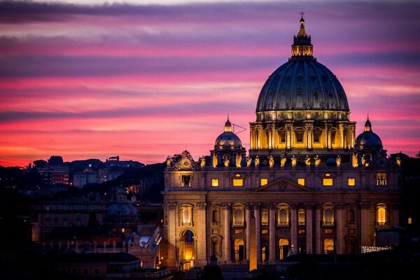 The church dome in the evening sunset