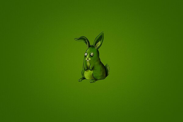 绿色背景上的卡通绿色野兔
