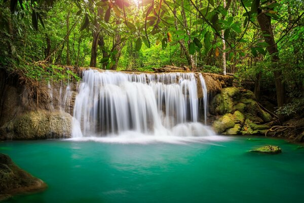 Very beautiful landscape, waterfall in the forest