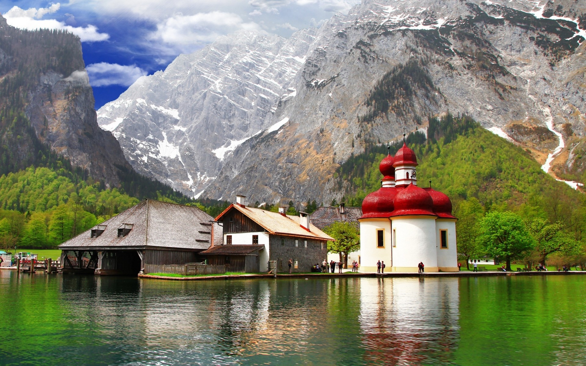 germany water lake nature mountain fjord travel landscape outdoors reflection wood summer house sky scenic snow hut mountains forest