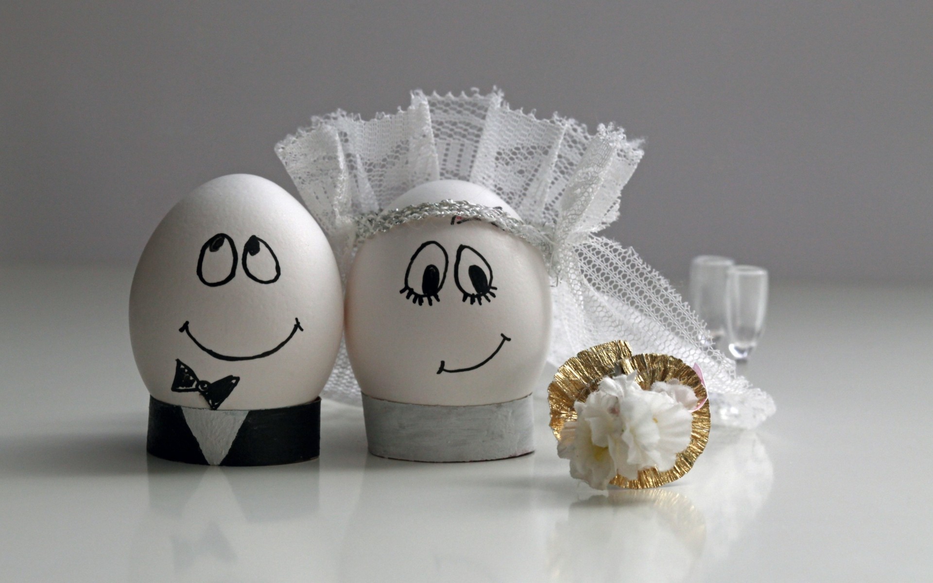 cartoons traditional still life indoors bride groom funny eggs