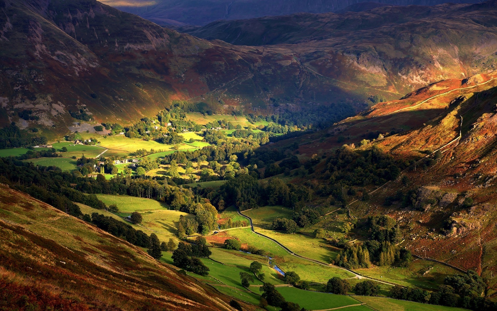 united kingdom landscape nature mountain travel outdoors valley sky hill sunset grass scenic cropland tree countryside wood water dawn hills forest mountains