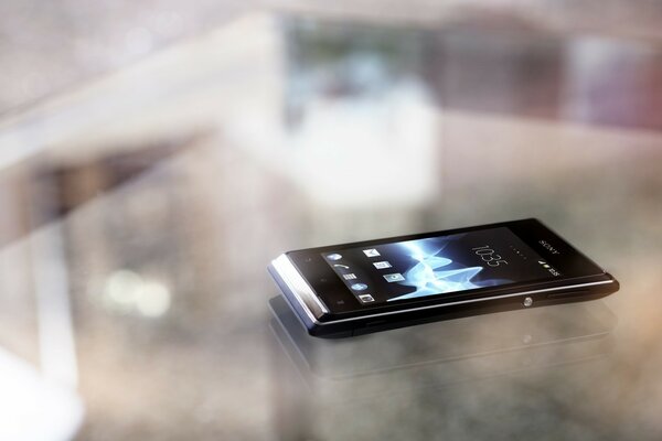 Sony s smartphone is on the table