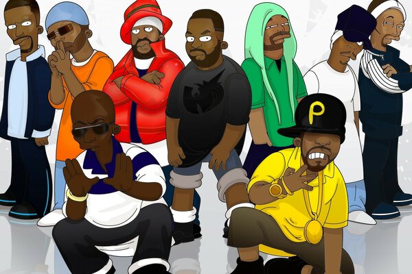 Cartoon group of rappers in the picture