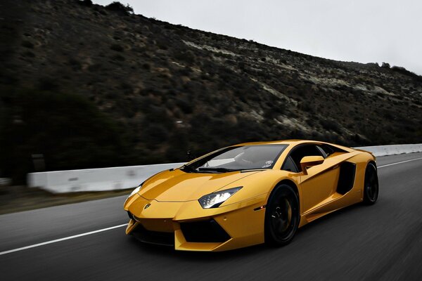 Изящный жёлтый lamborghini Ip700-4 суперкар любит скорость и экзотические места