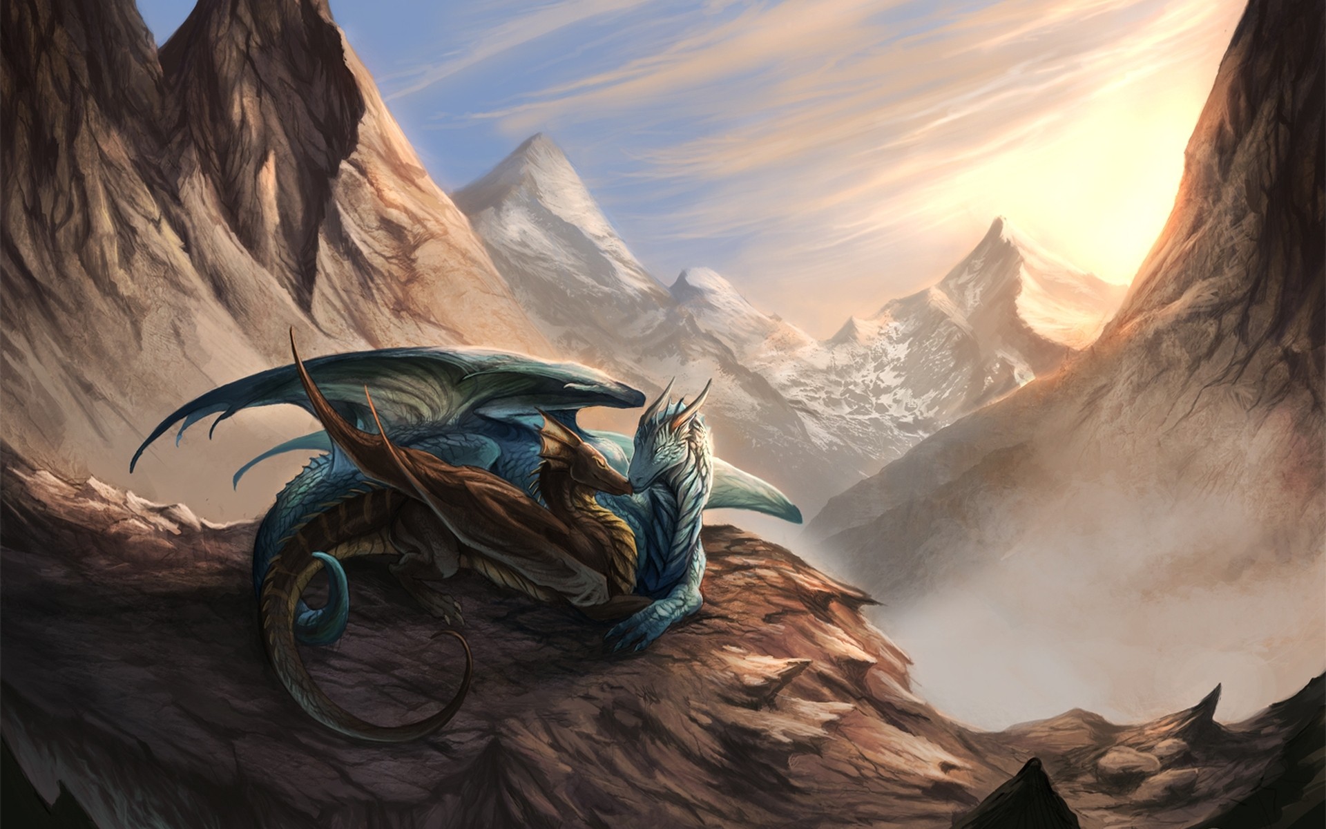 fantasy snow winter landscape nature cold bird travel one mountain dragons love couple