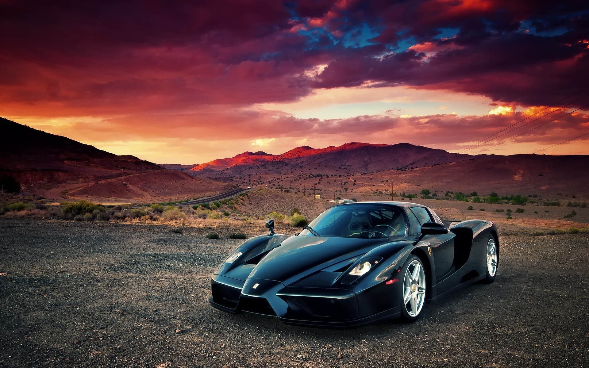 ferrari auto deserto tramonto paesaggio viaggi cielo auto ferrari enzo