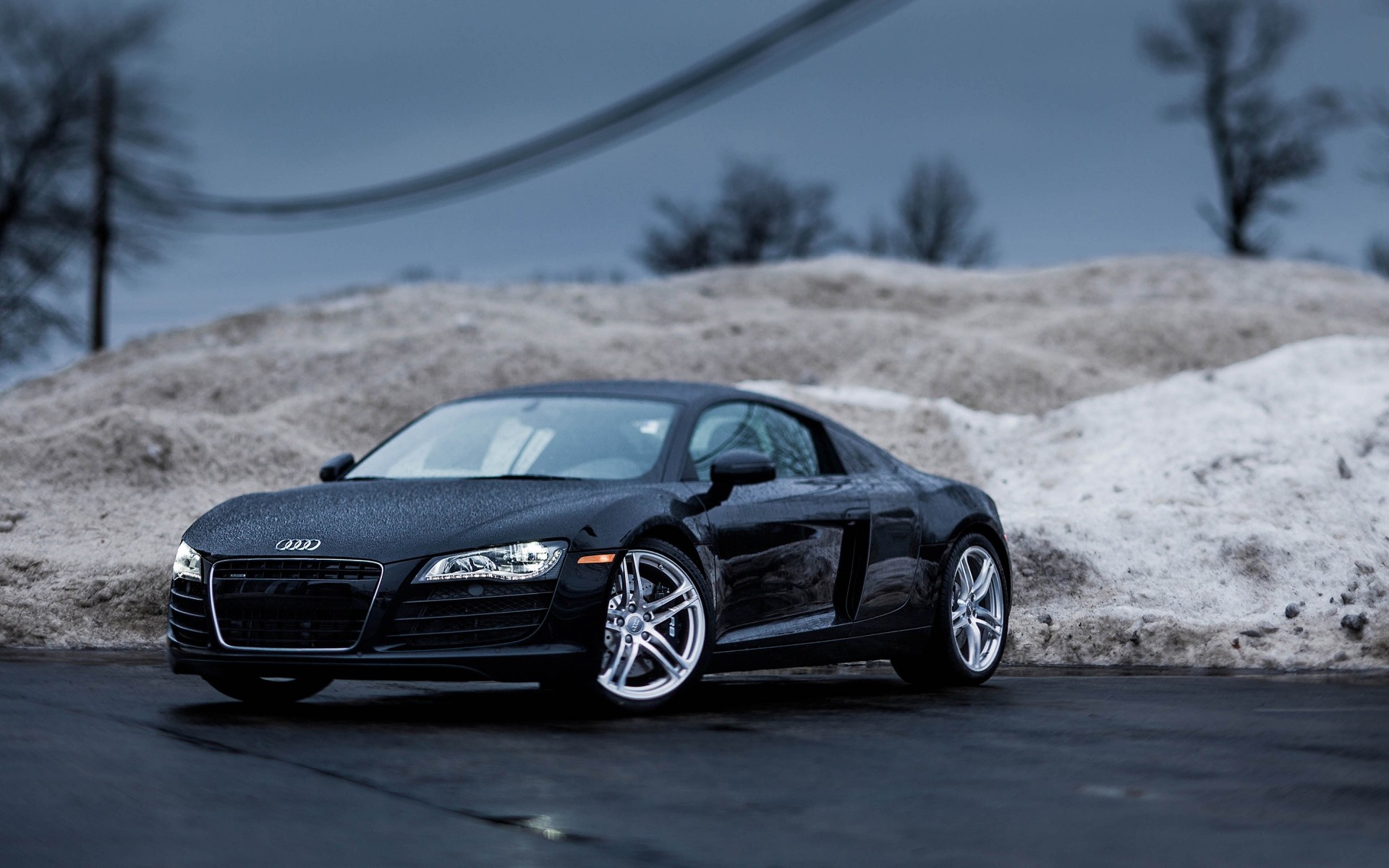 audi car snow vehicle asphalt winter blacktop hurry pavement noon fast action audi r8