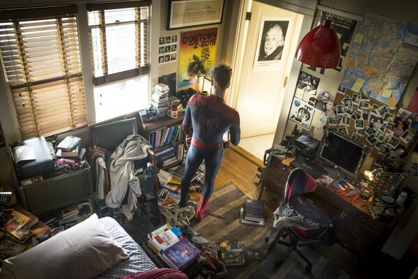 Spider-Man is alone in the room