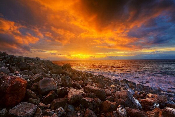 Aesthetic sunset on the seashore