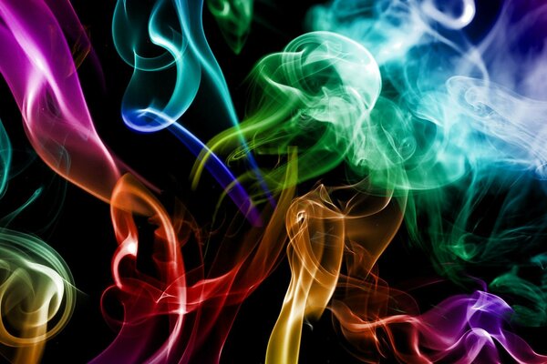 Flames of different colors on a black background