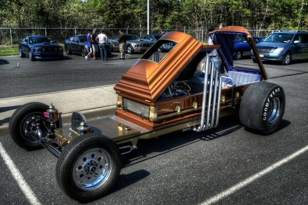 Creative car in the form of a coffin