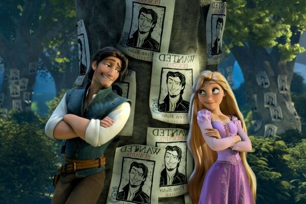 Flynn Rider and Rapunzel look at each other