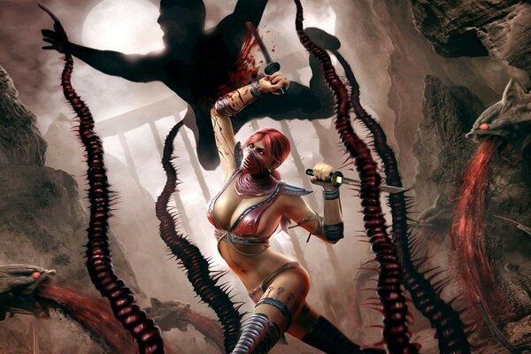 Sexy girl fighting a monster