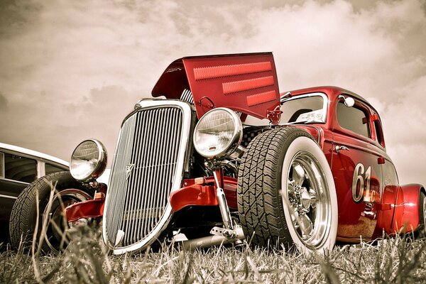 Red retro car close-up