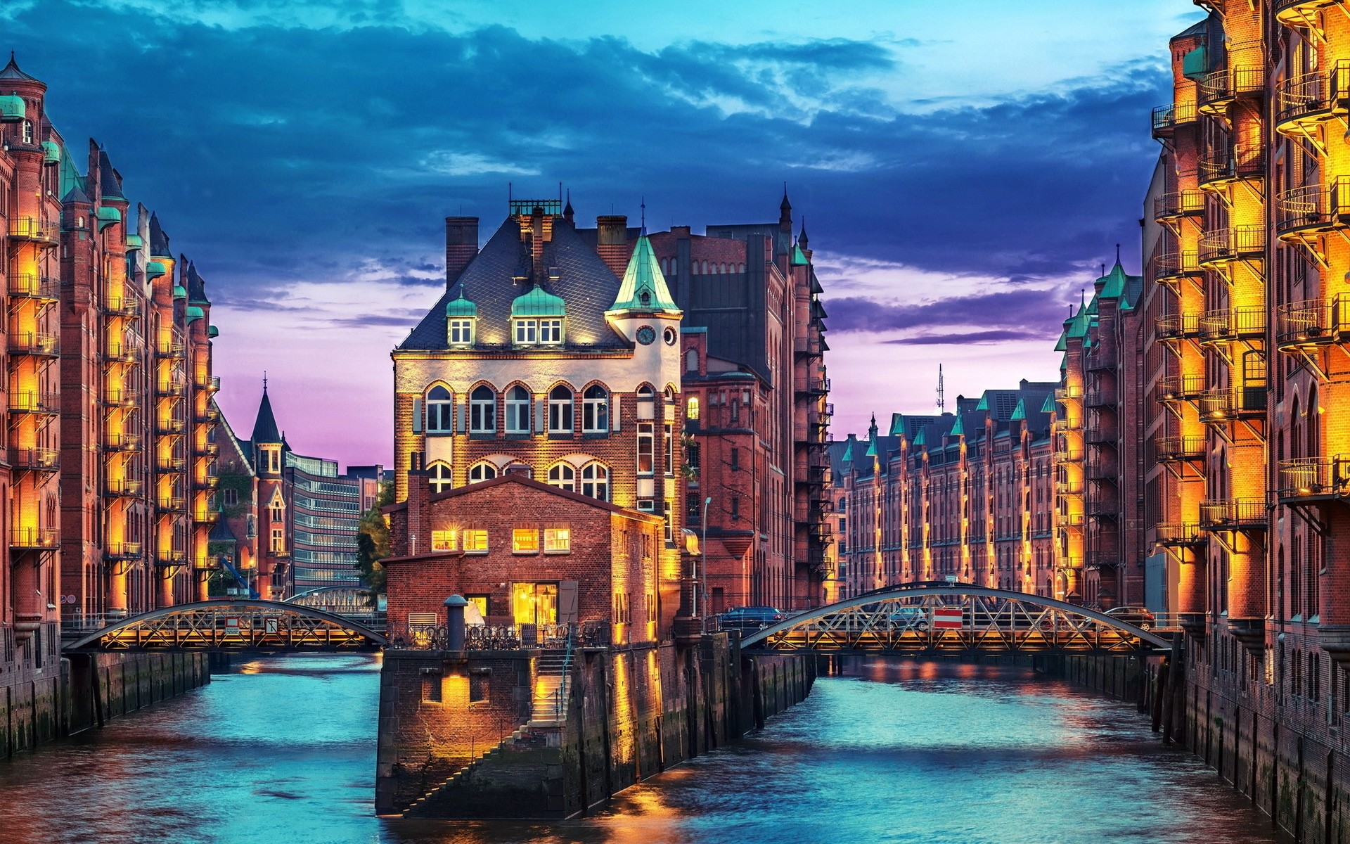 germany building travel architecture city water dusk sunset bridge sky tourism evening reflection river landmark cityscape outdoors urban sight canal hamburg buildings