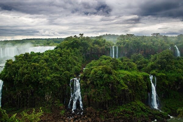 Tropical waterfalls while traveling