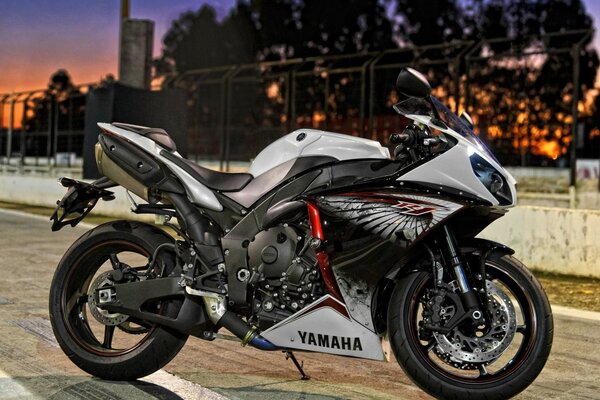 Yamaha motorcycle on the street at sunset