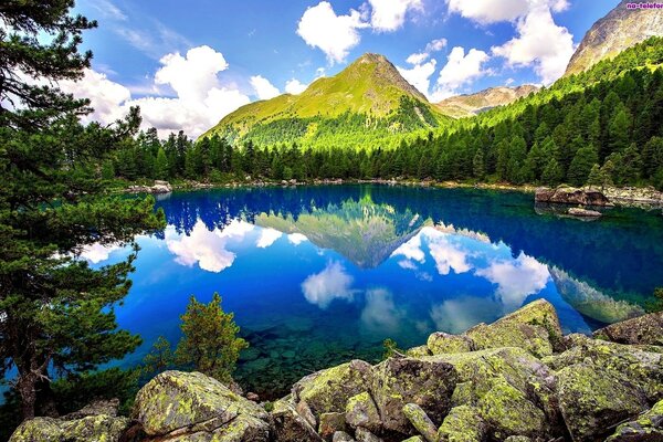 Montagne, foreste e colline sopra il lago