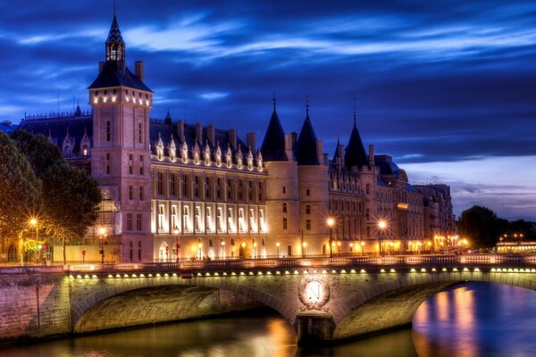 France. The twilight of the city in the water