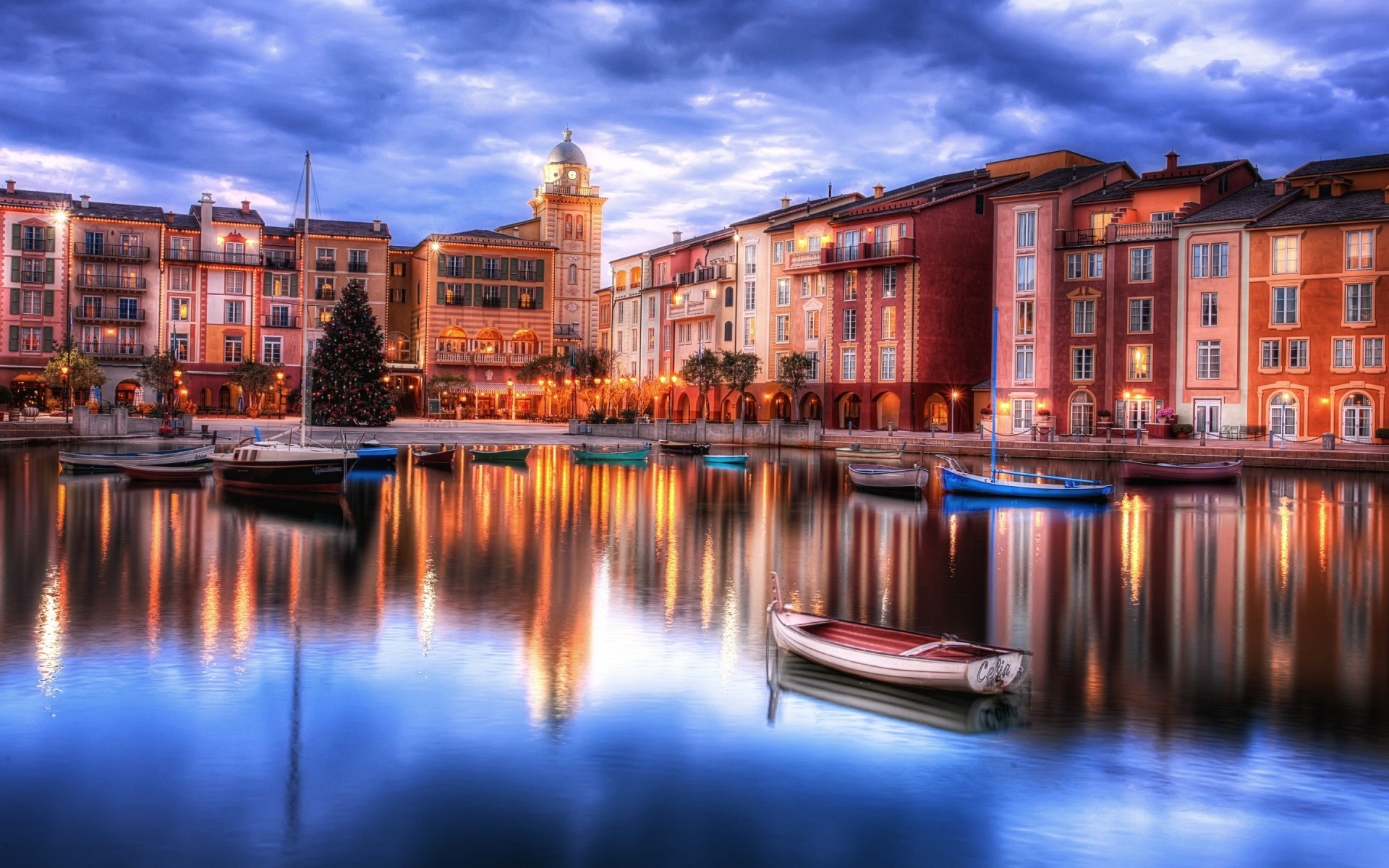 stati uniti acqua architettura viaggi città casa fiume canale riflessione crepuscolo cielo all aperto illuminato sera città casa turismo spettacolo orlando florida stati uniti barca luce