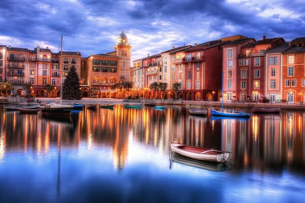 City lights reflected in the waters