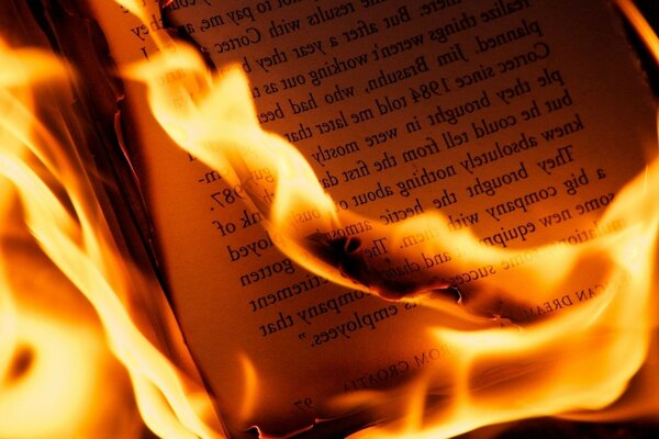 A burning book, in an incomprehensible language