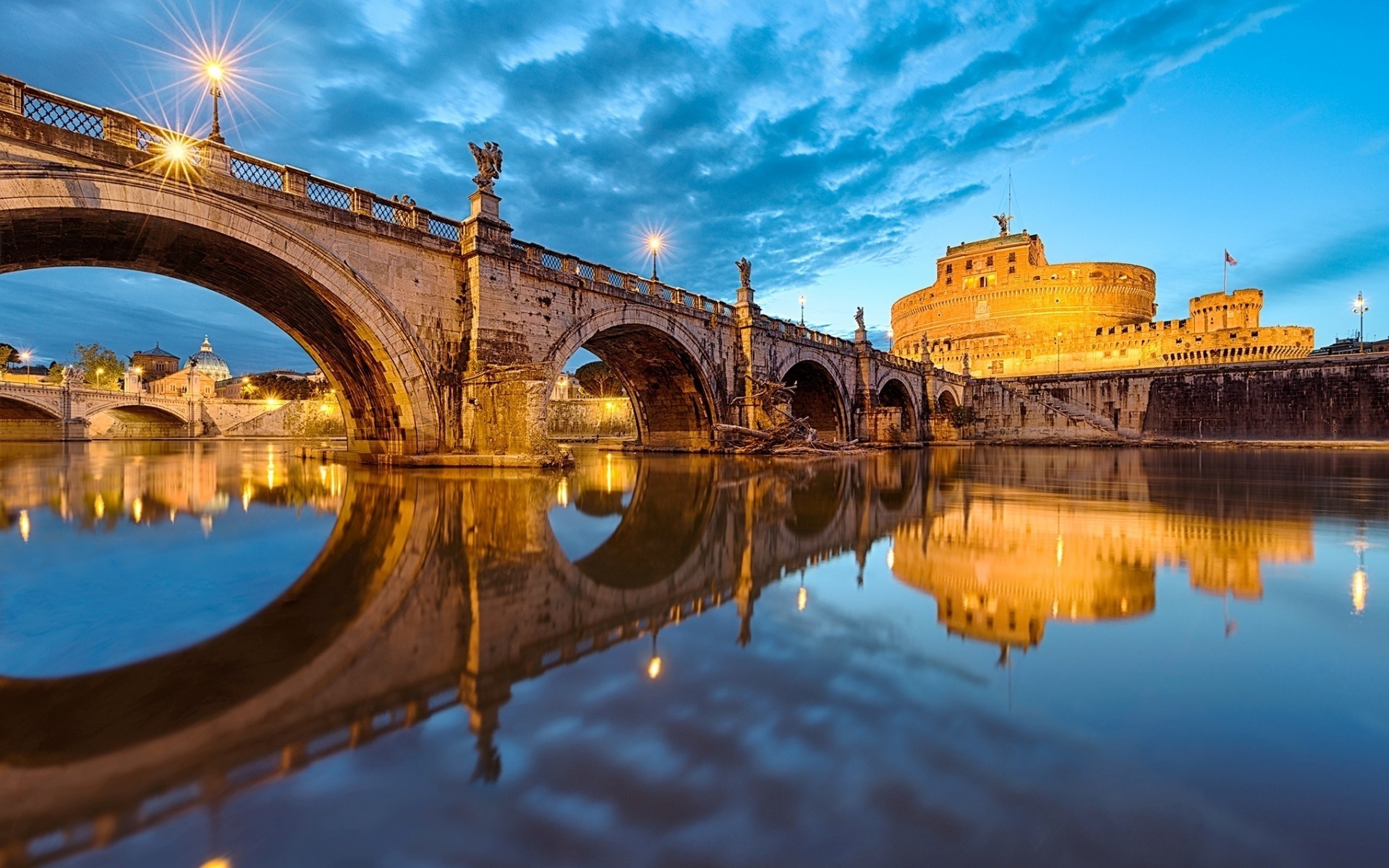 italien architektur wasser reisen reflexion himmel stadt brücke haus fluss dämmerung sonnenuntergang abend im freien schloss sehenswürdigkeit rom st.-angelo-brücke vatikanstadt landschaft