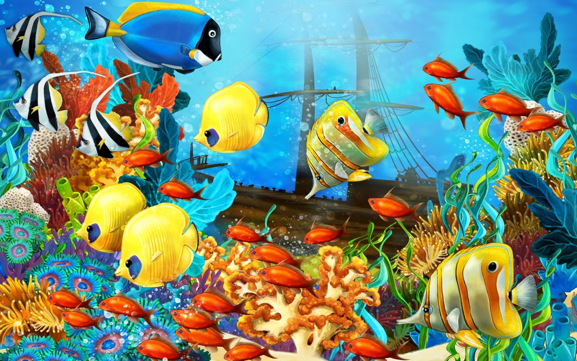 amphibians underwater fish aquarium coral tropical goldfish color aquatic reef swimming animal desktop marine art fishes paint cool