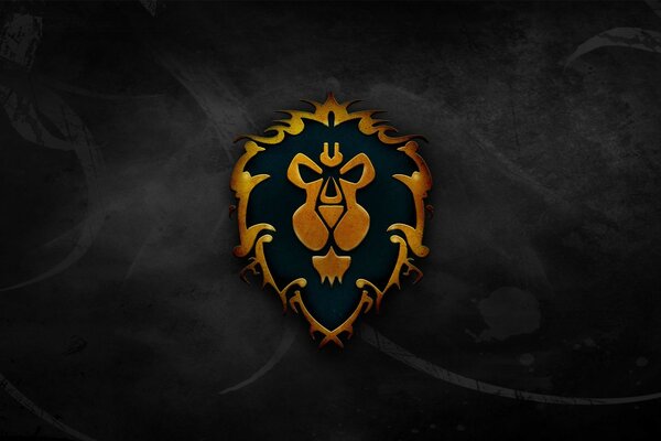 Golden lion emblem on a black background