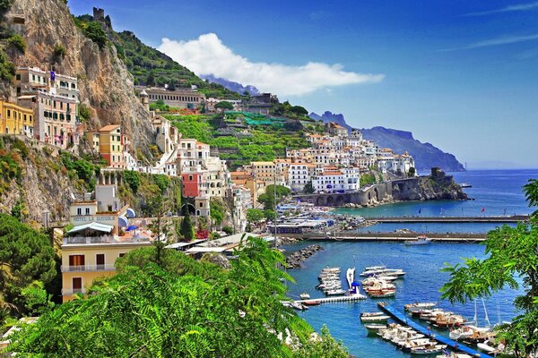 Berth of yachts in the bay of Italy