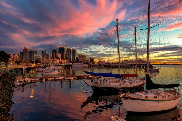 Sunset on the coast of a megalopolis in America