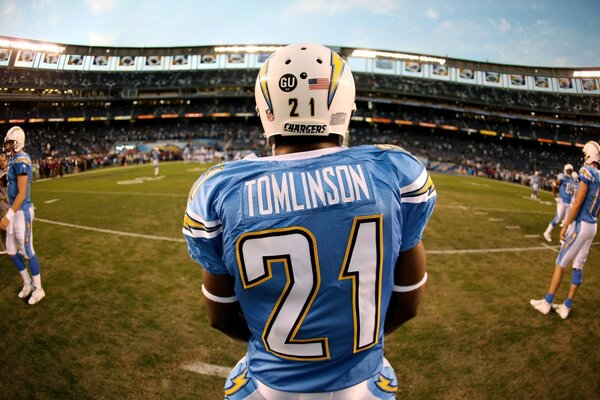 American football players at the stadium