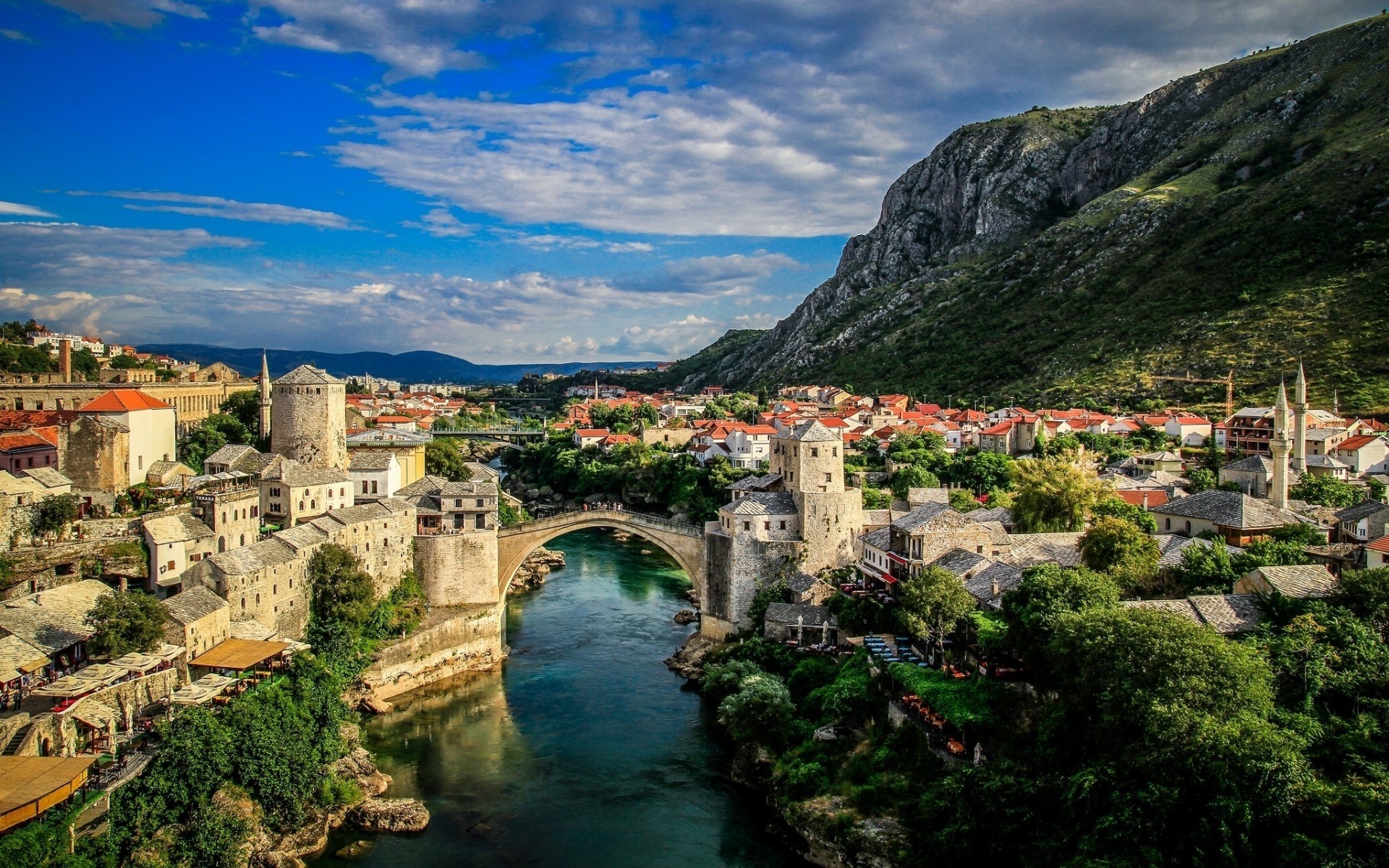 other city architecture travel town city water landscape church house building tourism river sight cityscape hill seashore panoramic fortress landmark old mostar bosna hercegovina