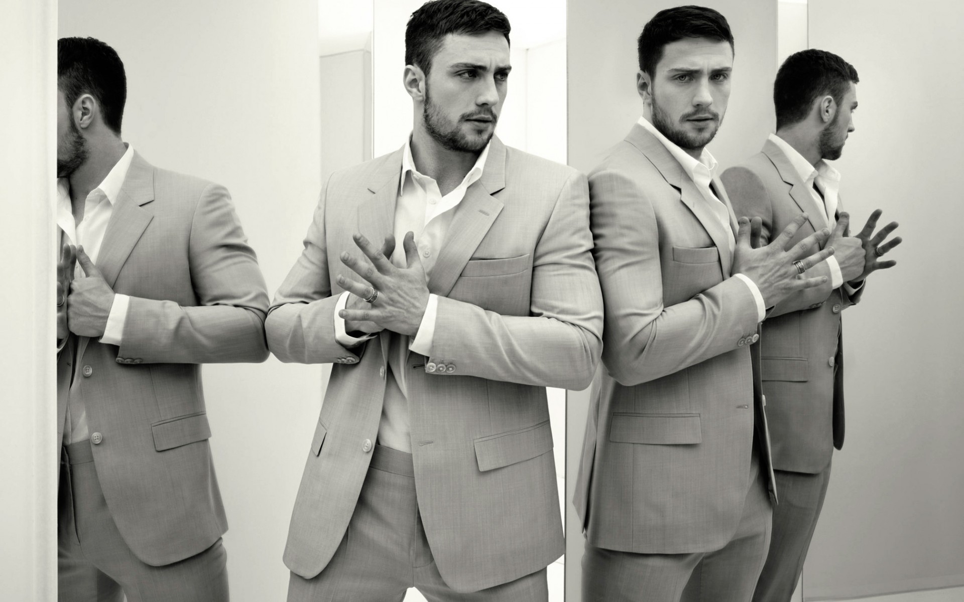 men adult man two wear group outfit three aaron taylor johnson actor