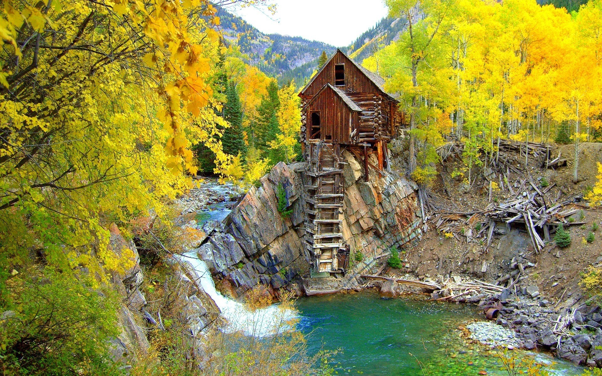 usa automne bois feuille nature eau paysage saison bois rivière scénique à l extérieur parc érable couleur voyage lac belle montagne paysage moulin colorado usa