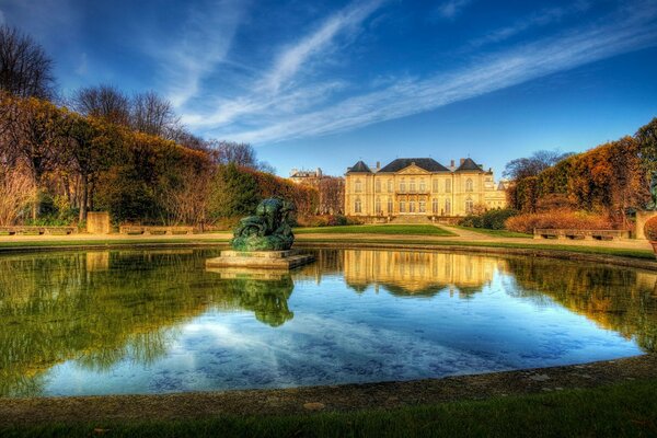 An ancient castle in the reflection of the lake