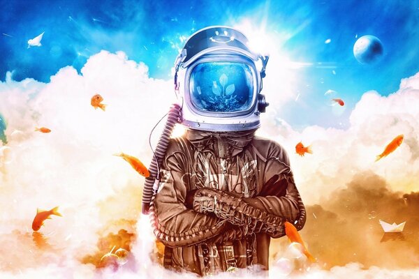 Fantasy-Astronaut, Himmel, Goldfische