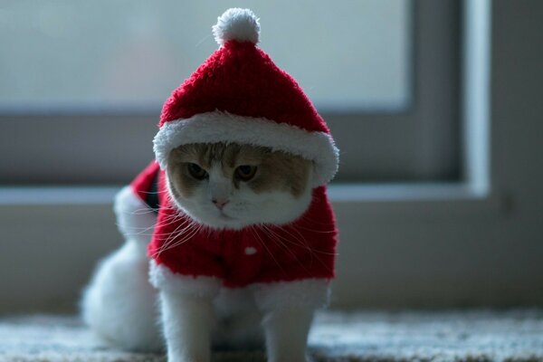 Маленький кот в рождественском костюме