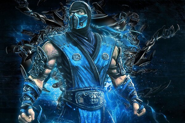 Personaje de mortal Kombat en traje azul