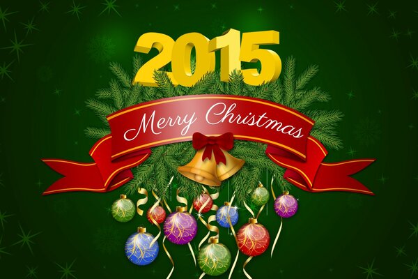 Inscription 2015 Merry Christmas with Christmas tree decorations