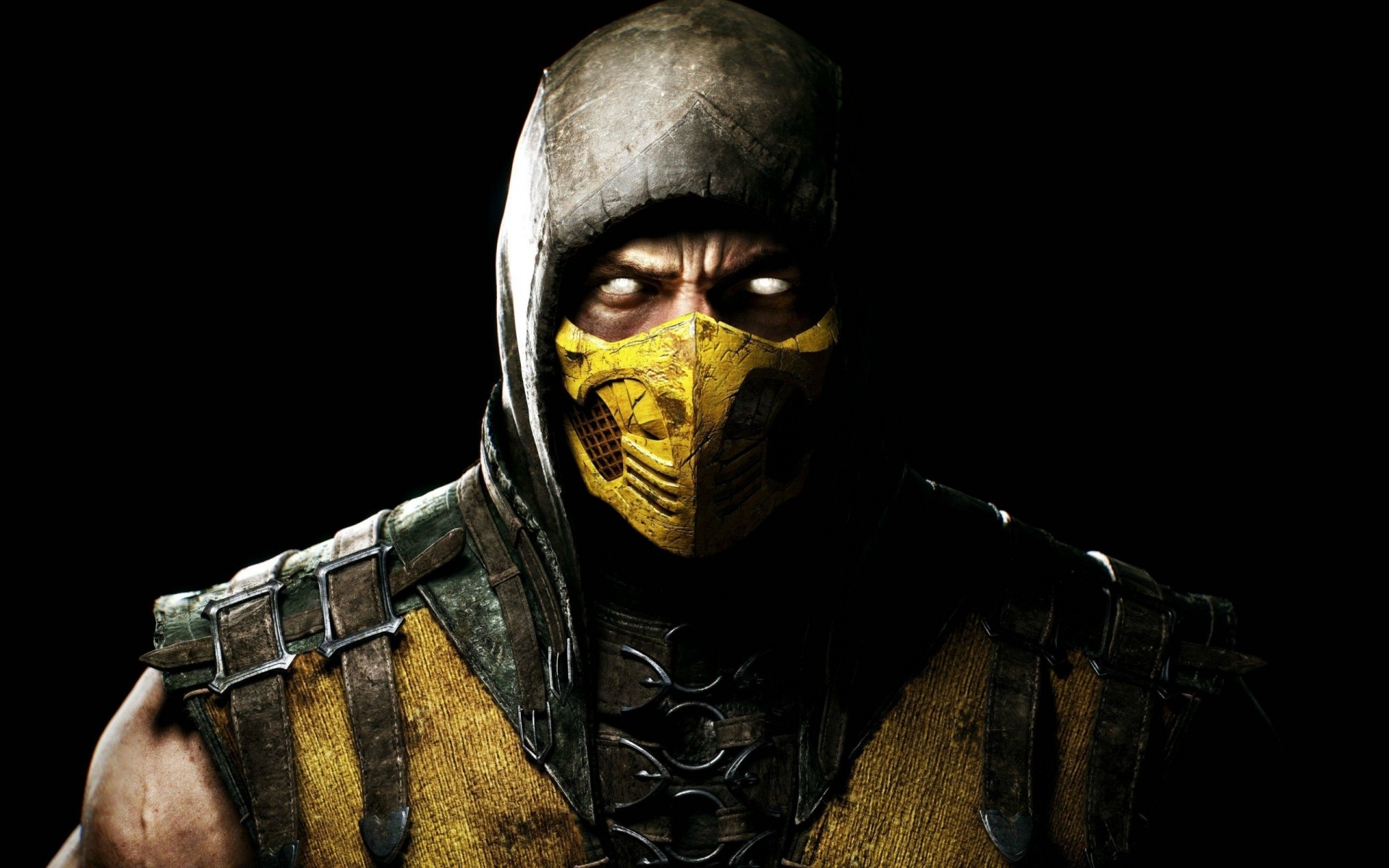 other games war mask man portrait one helmet weapon warrior adult dark horror military danger face fear mortal kombat yellow scorpion