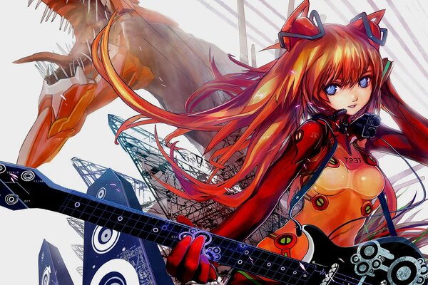 Anime guitar wire speaker girl dragon