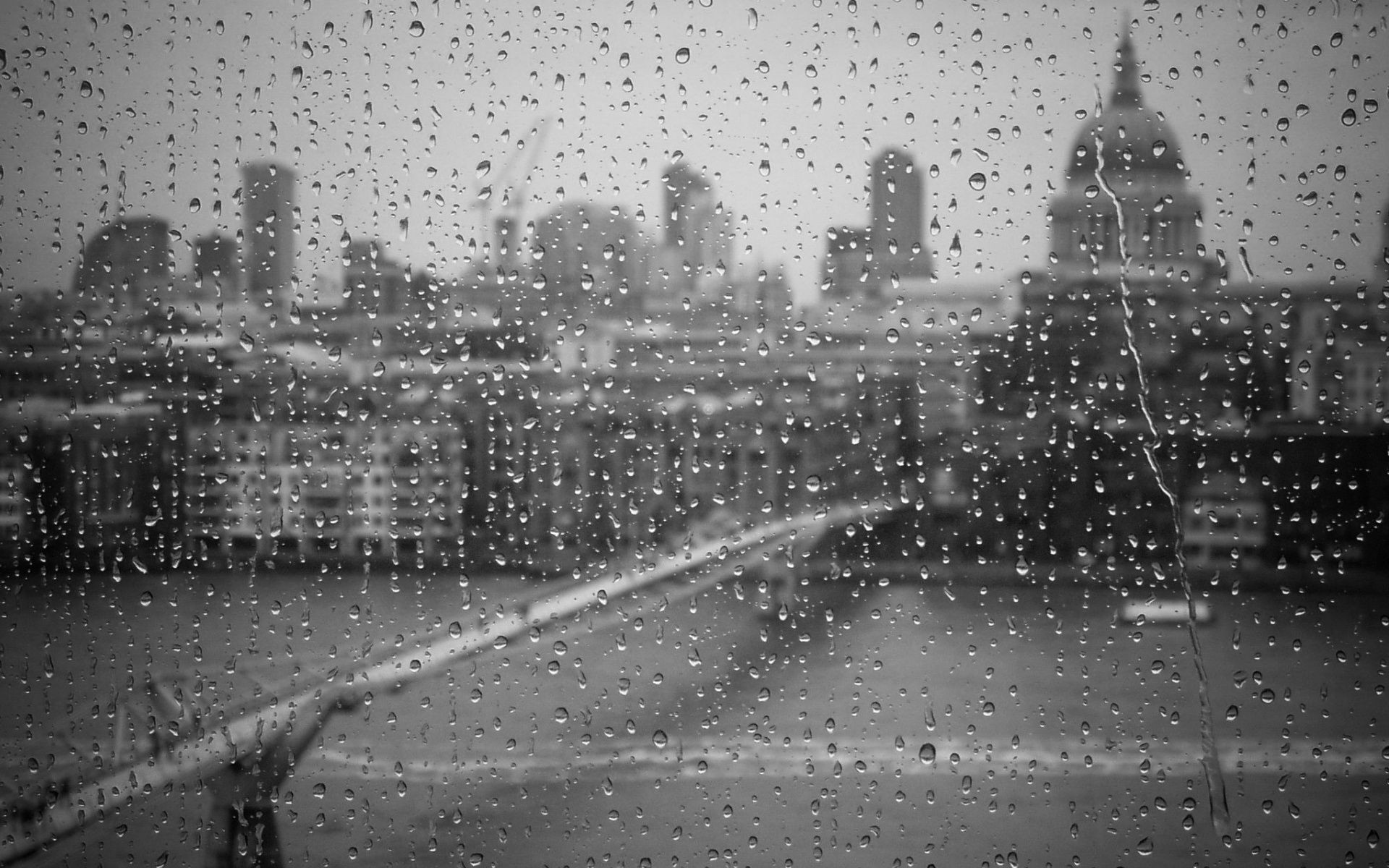 bridges rain city street splash monochrome abstract urban art water winter reflection wet light dark black and white desktop